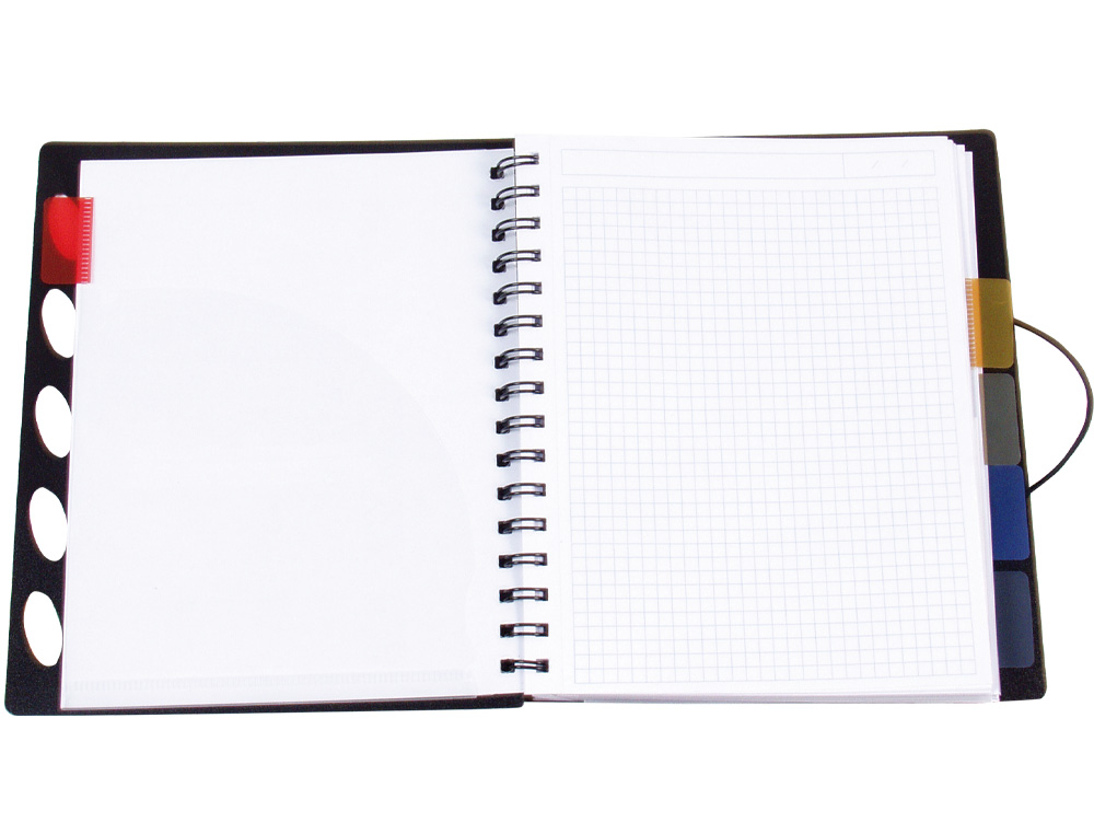 CUADERNO ESPIRAL LIDERPAPEL A5 MICRO EXECUTIVE TAPA PLASTICO 100H 80 GR CUADRO 5MM 5 SEPARADORES CON GOMILLA NEGRO