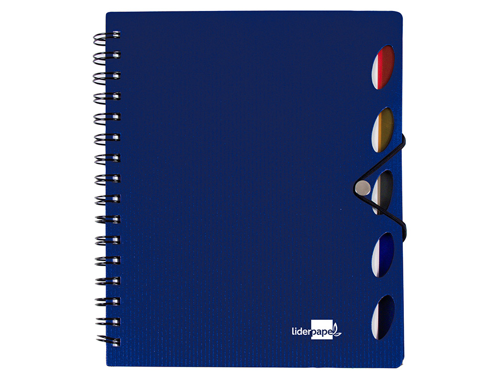 CUADERNO ESPIRAL LIDERPAPEL A5 MICRO EXECUTIVE TAPA PLASTICO 100H 80 GR CUADRO 5MM 5 SE PARADORES CON GOMILLA AZUL