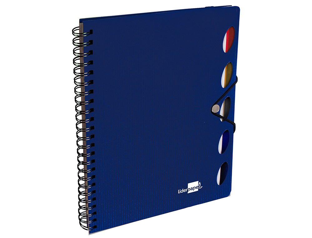 CUADERNO ESPIRAL LIDERPAPEL A5 MICRO EXECUTIVE TAPA PLASTICO 100H 80 GR CUADRO 5MM 5 SE PARADORES CON GOMILLA AZUL