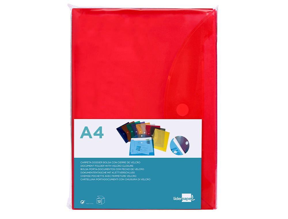 CARPETA LIDERPAPEL DOSSIER A4 CIERRE DE VELCRO ROJA