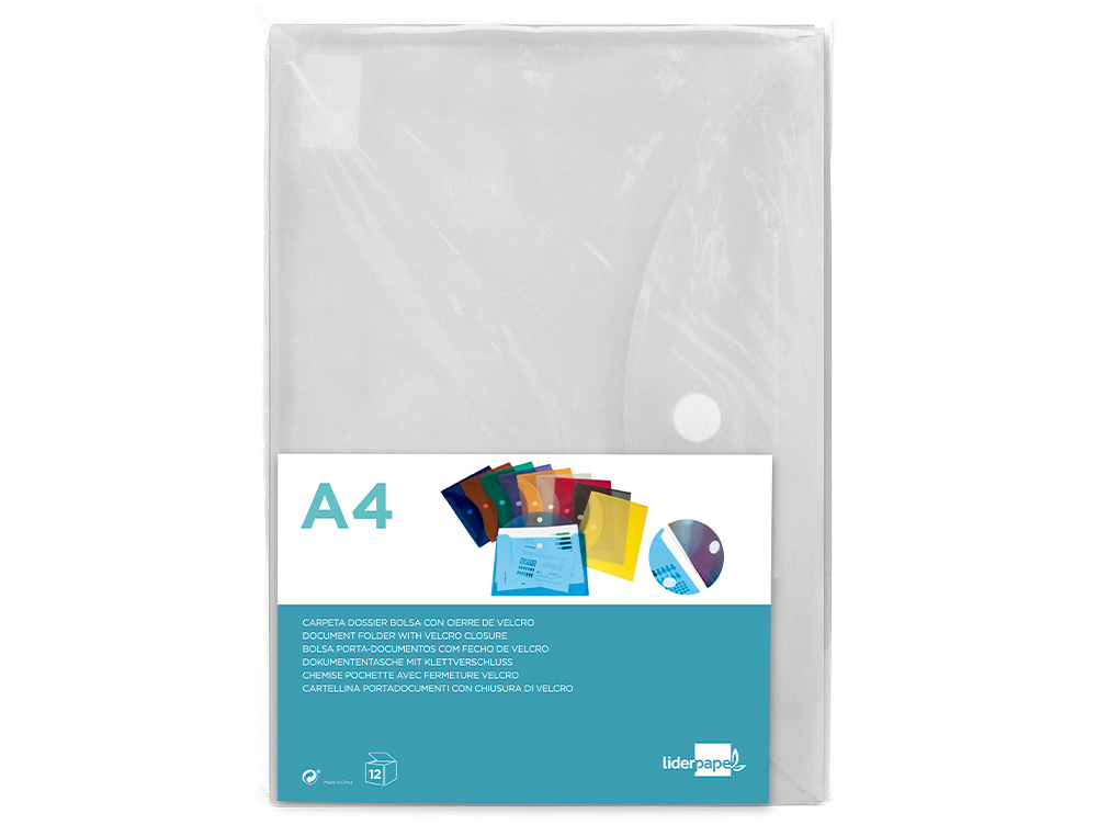 CARPETA LIDERPAPEL DOSSIER A4 CIERRE DE VELCRO TRANSPARENTE