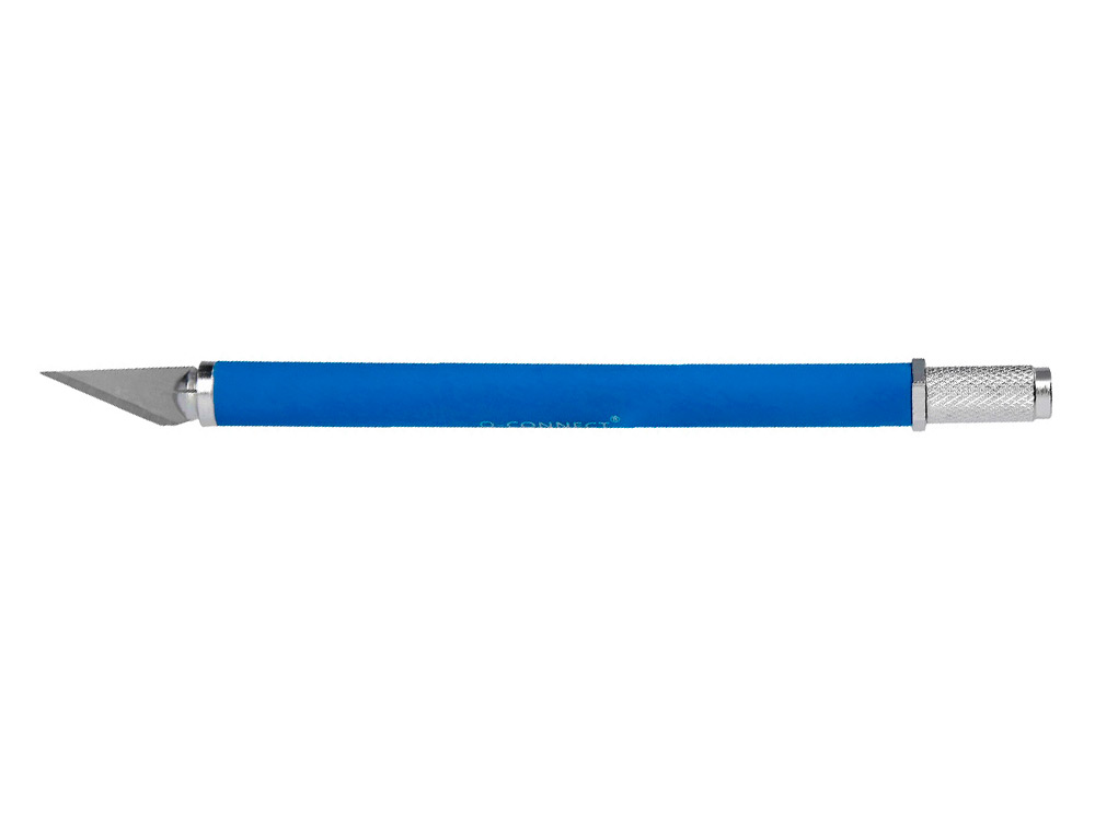 BISTURI Q-CONNECT METALICO ALEACION DE ALUMINIO CON GOMA - 5 CUCHILLAS DE REPUESTO - BLISTER 1 UNIDAD