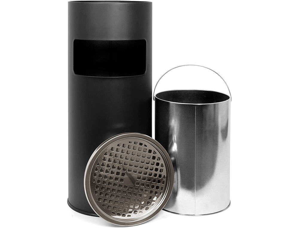 CENICERO PAPELERA METALICO Q-CONNECT CON RECOGECOLILLAS NEGRO 61,5X25 CM