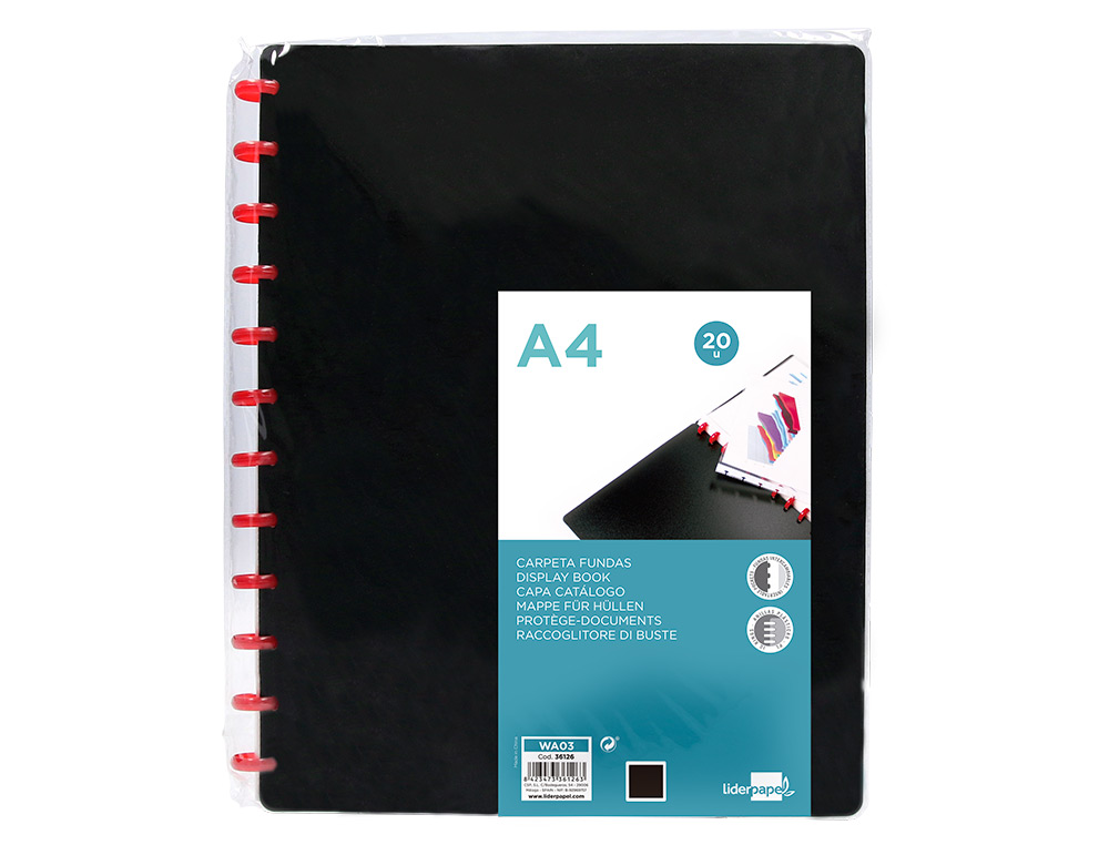 CARPETA LIDERPAPEL DIN A4 CON 20 FUNDAS INTERCAMBIABLES COLOR NEGRO