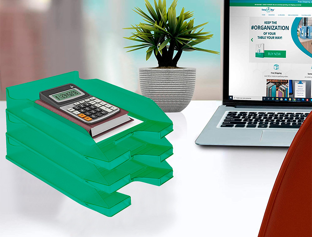BANDEJA SOBREMESA PLASTICO Q-CONNECT VERDE TRANSPARENTE 240X70X340 MM