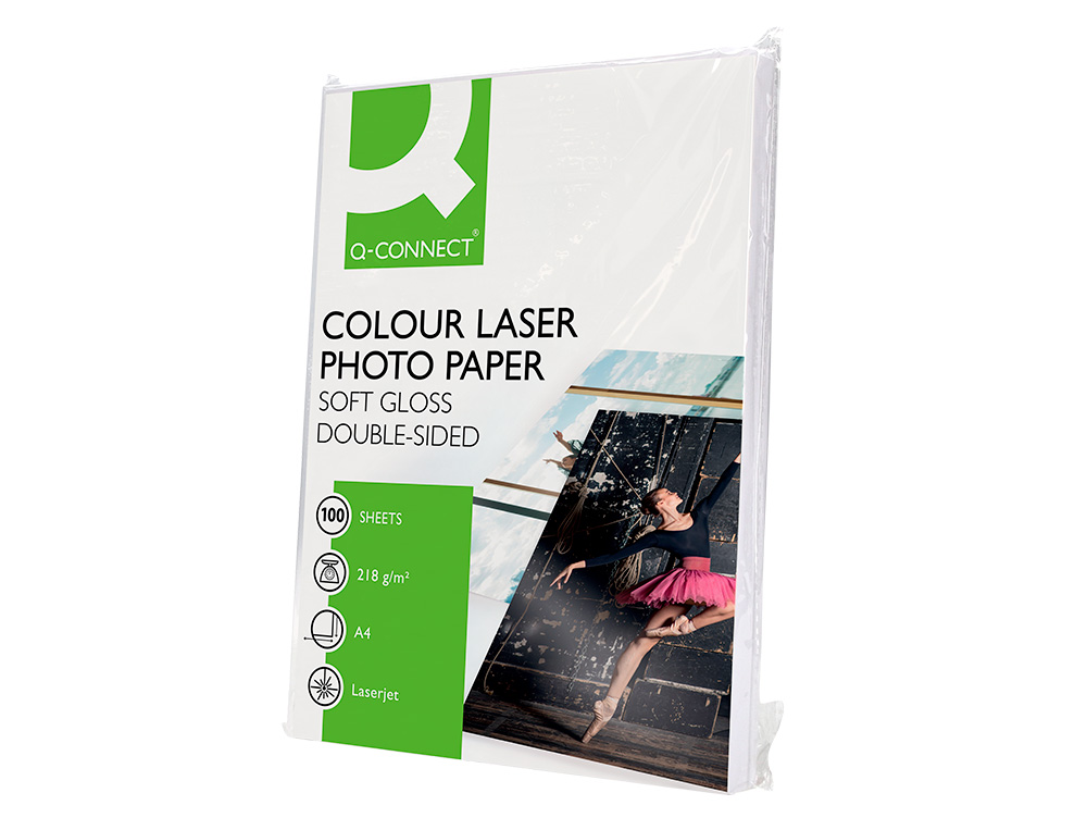 PAPEL Q-CONNECT FOTO GLOSSY DIN A4 PARA FOTOCOPIADORAS E IMPRESORAS LASER PAQUETE DE 100 HOJAS DE 218 GR