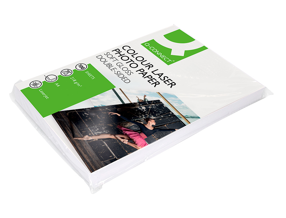 PAPEL Q-CONNECT FOTO GLOSSY DIN A4 PARA FOTOCOPIADORAS E IMPRESORAS LASER PAQUETE DE 100 HOJAS DE 218 GR