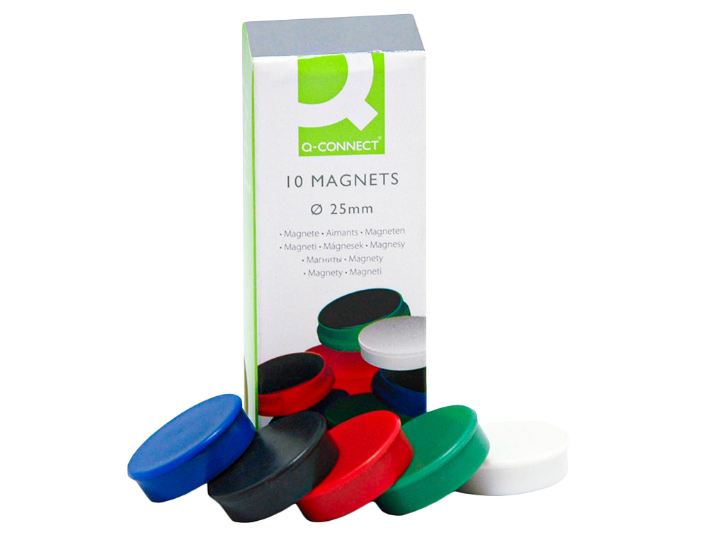 IMAN PARA SUJECION Q-CONNECT IDEAL PARA PIZARRAS MAGNETICAS25 MM COLORES SURTIDOS CAJA DE 10 UNIDADES
