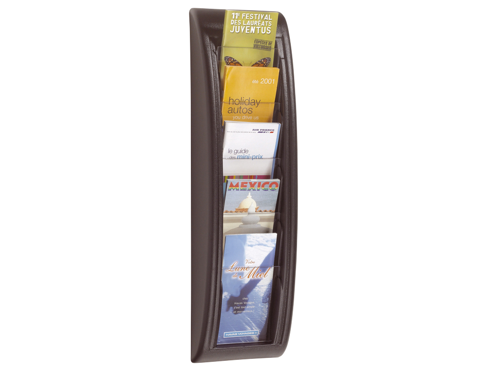 EXPOSITOR MURAL PAPERFLOW POSTALES A6 NEGRO 5 CASILLAS 650X181X95 MM
