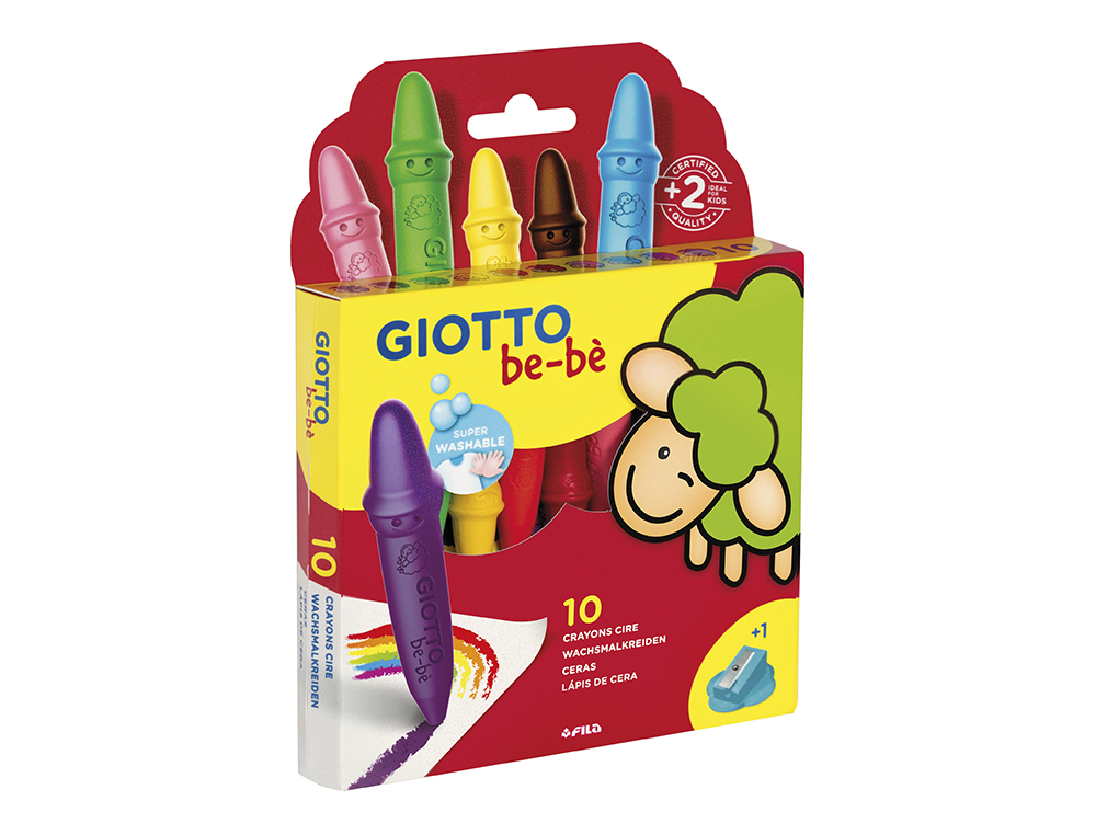 LAPICES CERA GIOTTO SUPER BEBE CAJA DE 10 COLORES SURTIDOS + SACAPUNTAS