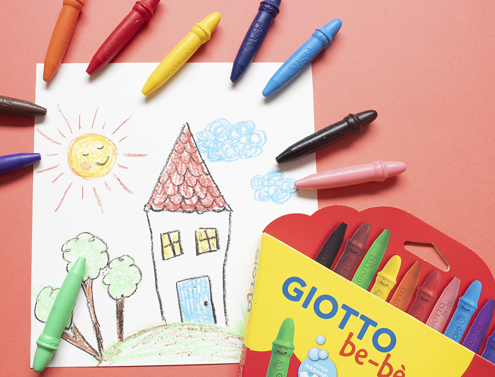 LAPICES CERA GIOTTO SUPER BEBE CAJA DE 10 COLORES SURTIDOS + SACAPUNTAS
