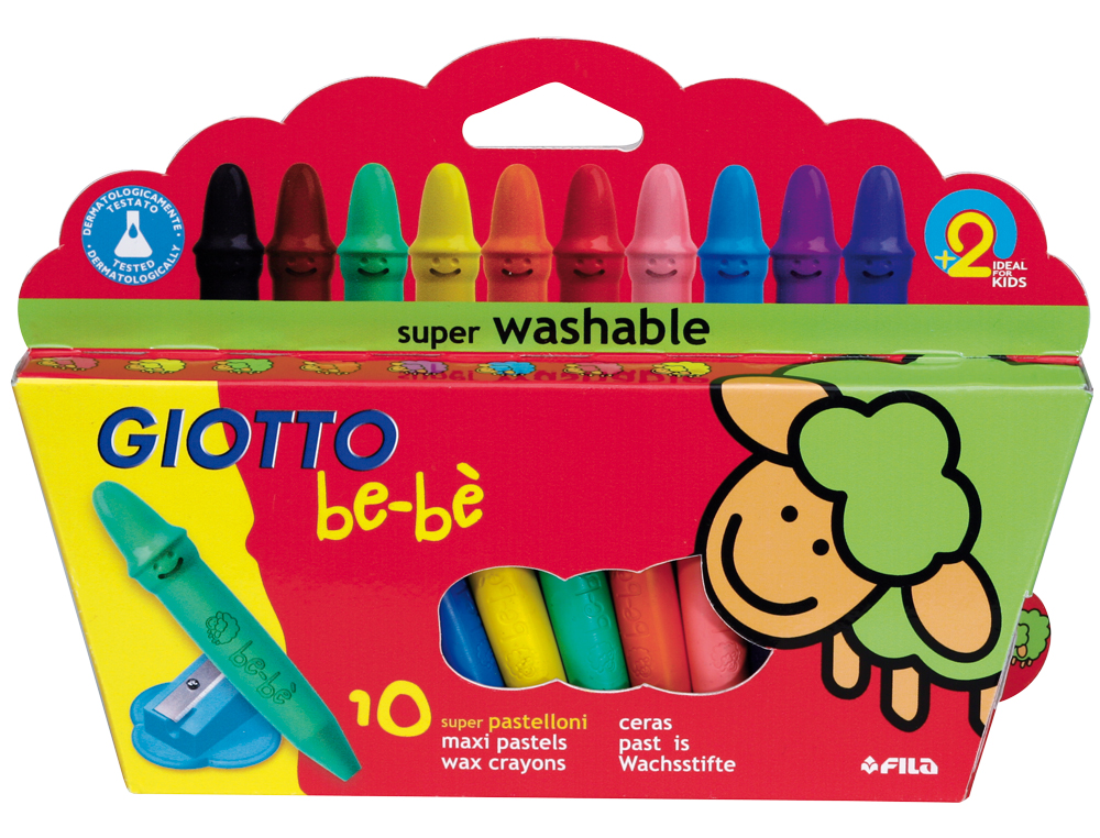 LAPICES CERA GIOTTO SUPER BEBE CAJA DE 10 COLORES SURTIDOS + SACAPUNTAS
