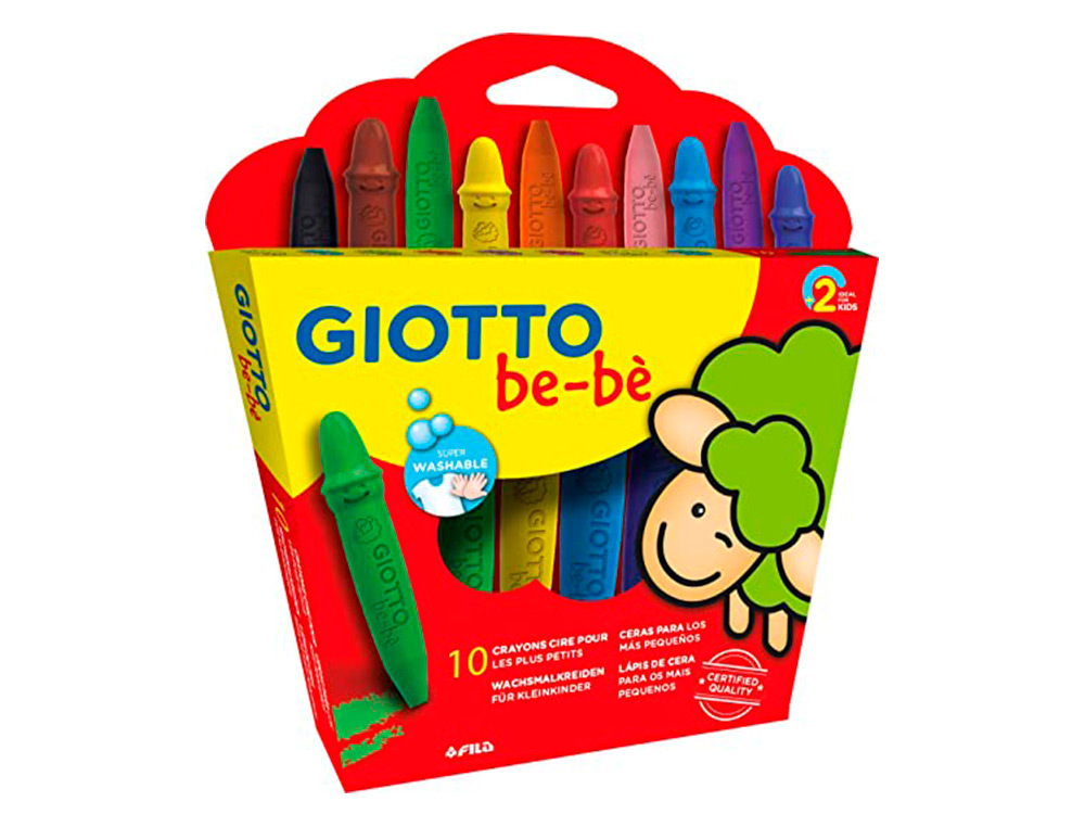 LAPICES CERA GIOTTO SUPER BEBE CAJA DE 10 COLORES SURTIDOS + SACAPUNTAS