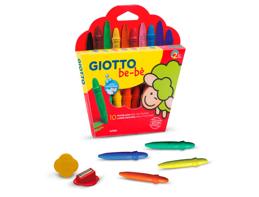 LAPICES CERA GIOTTO SUPER BEBE CAJA DE 10 COLORES SURTIDOS + SACAPUNTAS