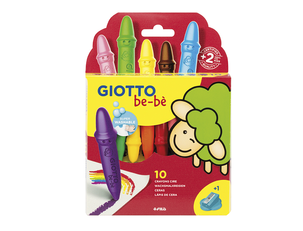 LAPICES CERA GIOTTO SUPER BEBE CAJA DE 10 COLORES SURTIDOS + SACAPUNTAS