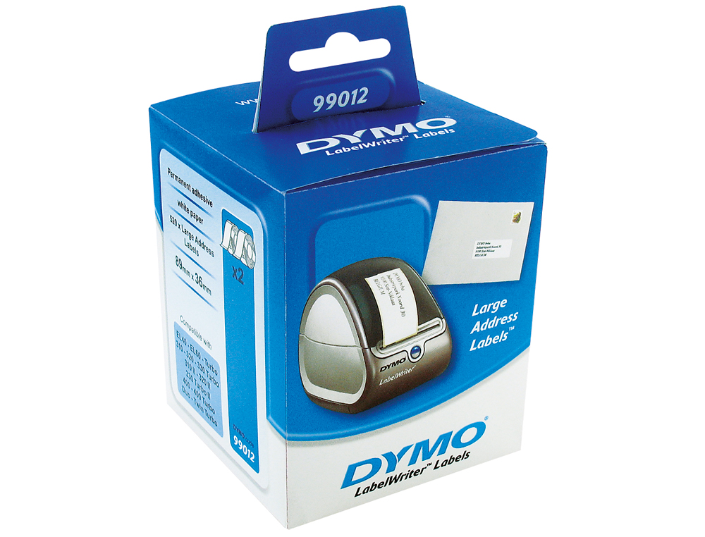 ETIQUETA ADHESIVA DYMO 99012 -TAMAÑO 89X36 MM PARA IMPRESORA 400 260 ETIQUETAS USO DIRECCIONES PAPEL C/2