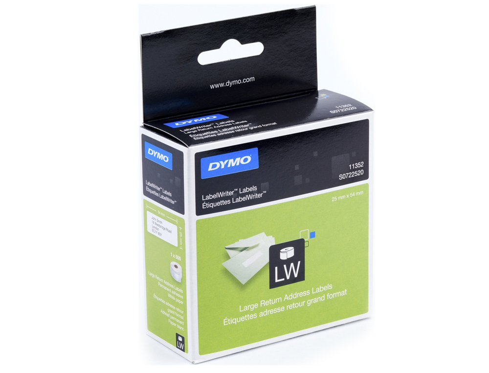 ETIQUETA ADHESIVA DYMO 11352 -TAMAÑO 25X54 MM PARA IMPRESORA 400 500 ETIQUETAS USO REMITE