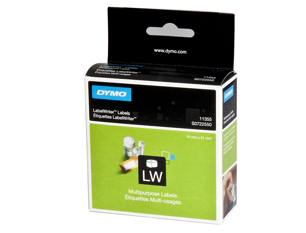 ETIQUETA ADHESIVA DYMO 11355 -TAMAO 19X51 MM PARA IMPRESORA 400 500 ETIQUETAS USO MULTIFUNCION