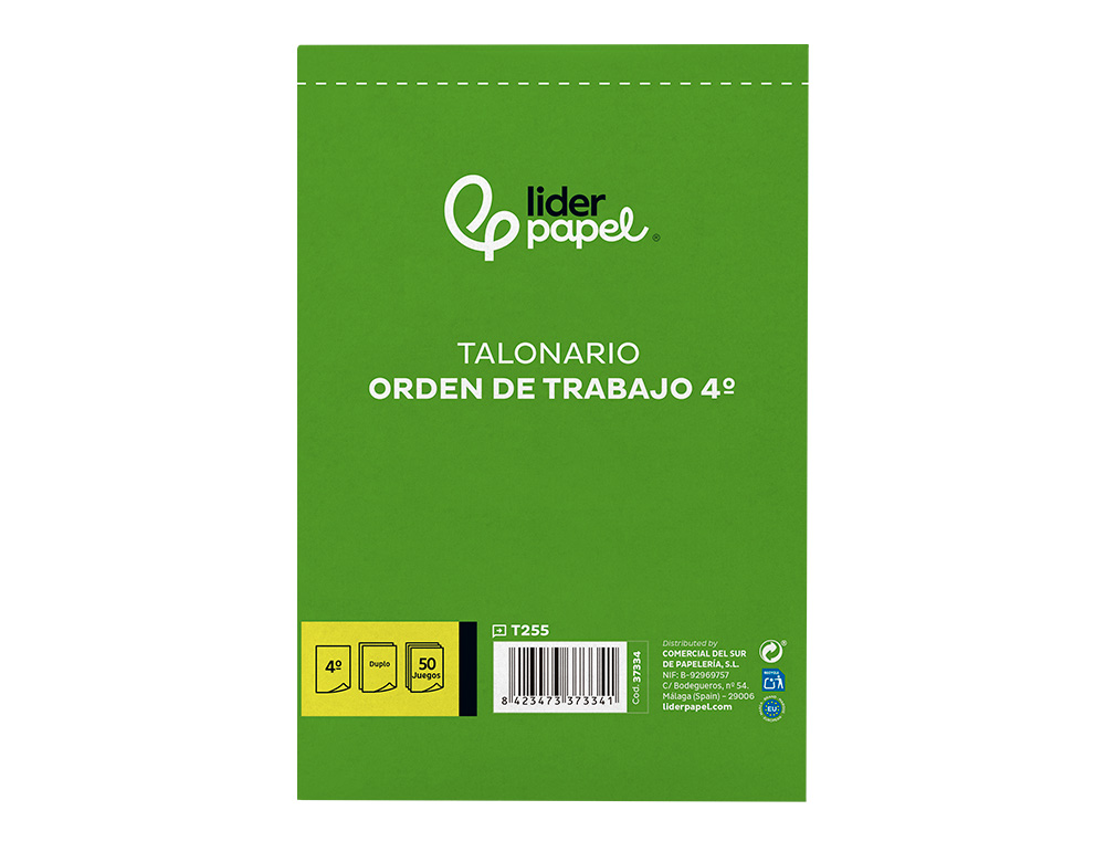 TALONARIO LIDERPAPEL ORDEN DE TRABAJO CUARTO ORIGINAL Y COPIA T255
