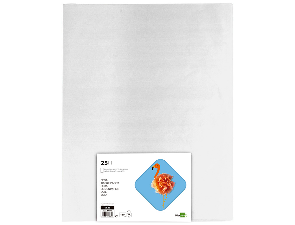 PAPEL SEDA LIDERPAPEL BLANCO 52X76 CM 18 GR PAQUETE DE 25 HOJAS