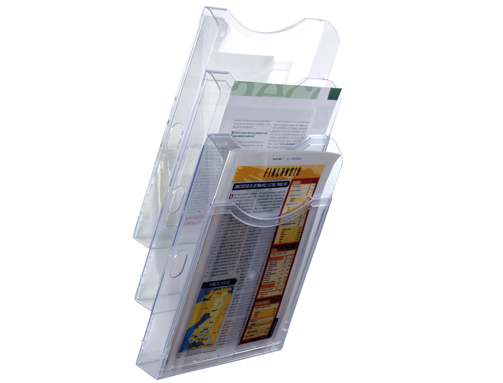 EXPOSITOR MURAL ARCHIVO 2000 DE PARED 3 BANDEJAS DIN A4 TRANSPARENTE 155X239X445 MM SEPARADORES MOVILES AJUSTABLES