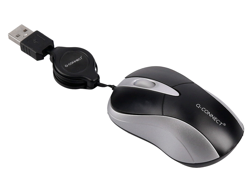 RATON Q-CONNECT MINI OPTICO 800 DPI RETRACTIL USB 1,5 GHZ NEGRO