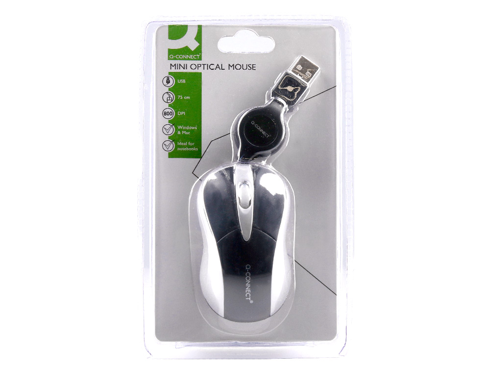 RATON Q-CONNECT MINI OPTICO 800 DPI RETRACTIL USB 1,5 GHZ NEGRO