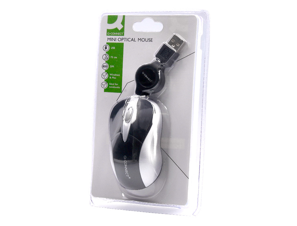 RATON Q-CONNECT MINI OPTICO 800 DPI RETRACTIL USB 1,5 GHZ NEGRO