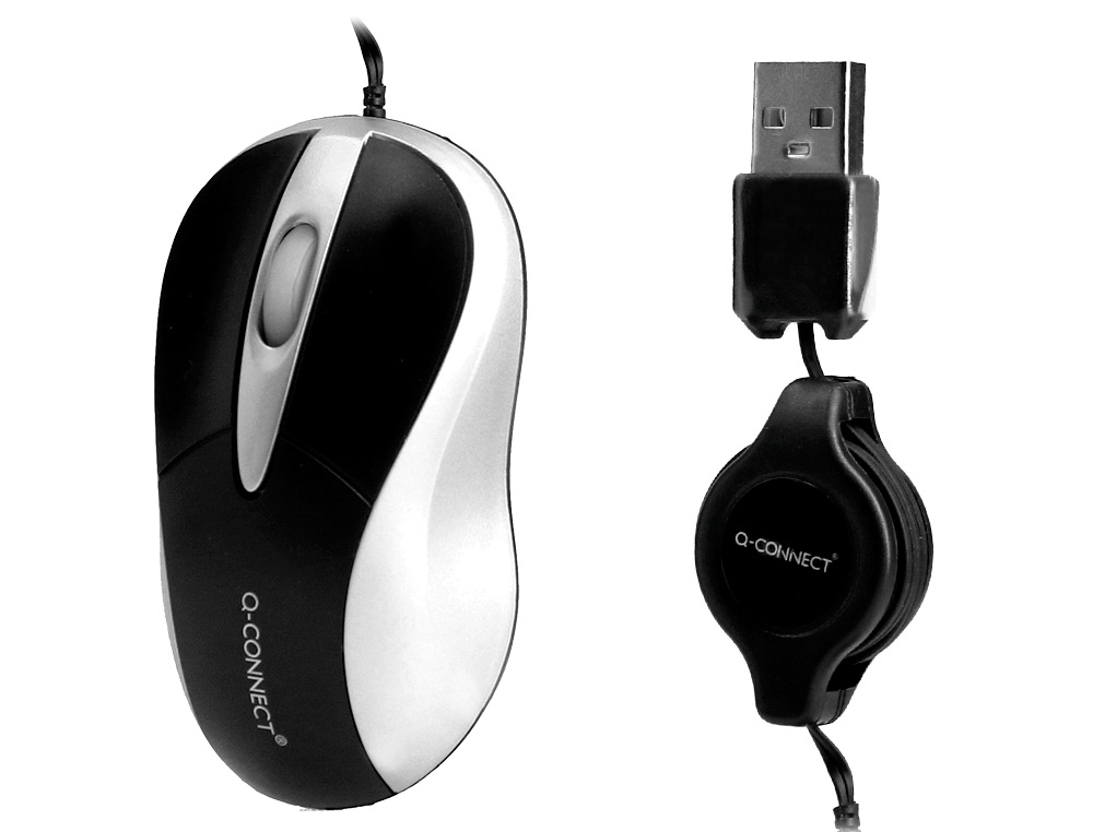 RATON Q-CONNECT MINI OPTICO 800 DPI RETRACTIL USB 1,5 GHZ NEGRO