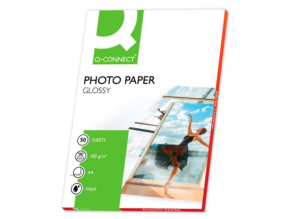PAPEL Q-CONNECT FOTO GLOSSY DIN A4 ALTA CALIDAD DIGITAL PHOTO PARA INK-JET BOLSA DE 50 HOJAS DE 180 GR
