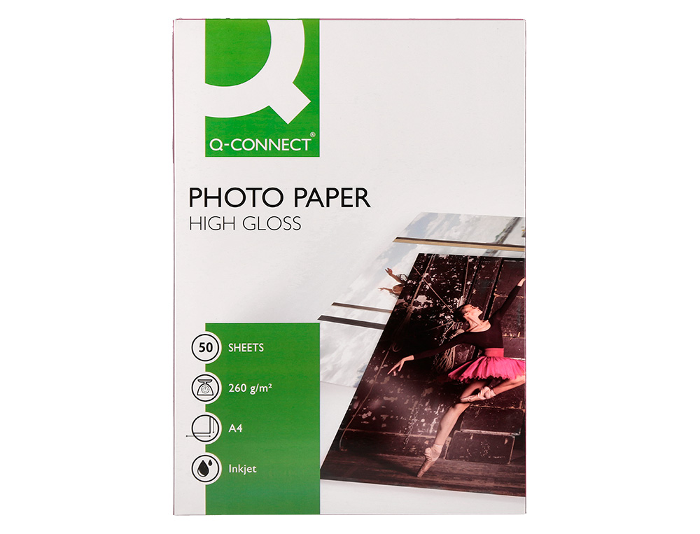 PAPEL Q-CONNECT FOTO GLOSSY DIN A4 ALTA CALIDAD DIGITAL PHOTO PARA INK-JET BOLSA DE 50 HOJAS DE 260 GR