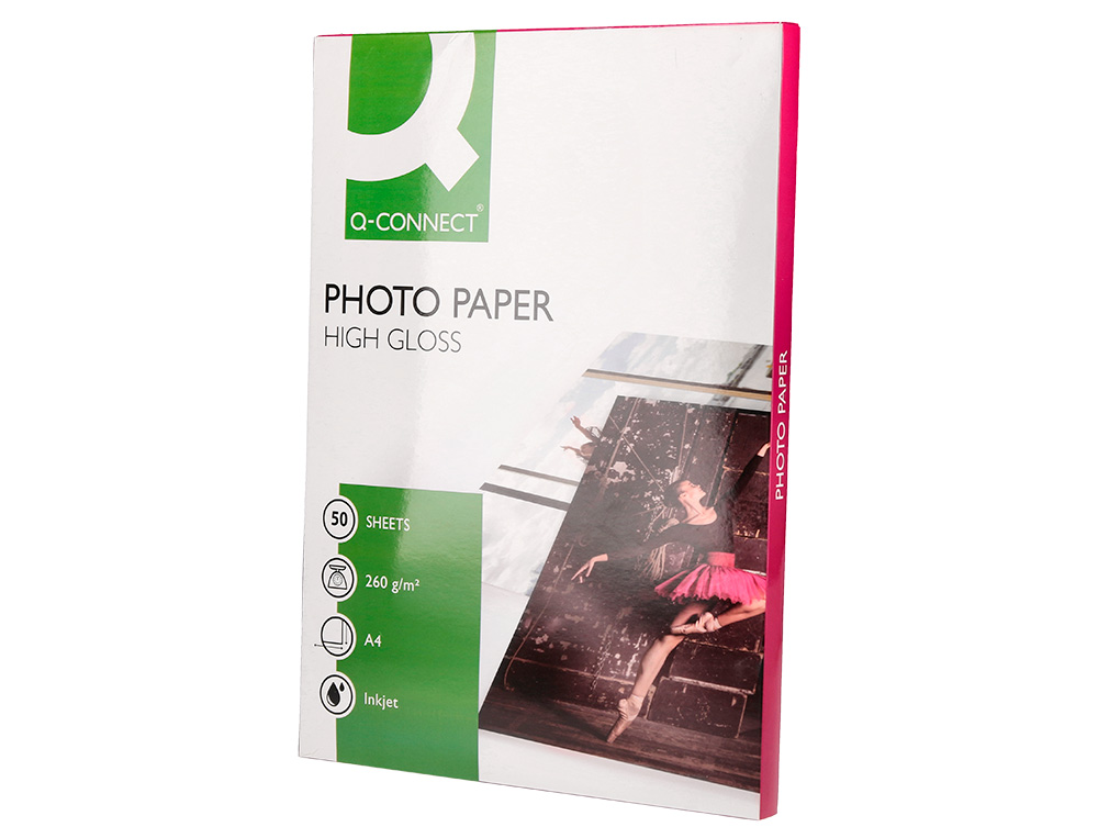 PAPEL Q-CONNECT FOTO GLOSSY DIN A4 ALTA CALIDAD DIGITAL PHOTO PARA INK-JET BOLSA DE 50 HOJAS DE 260 GR
