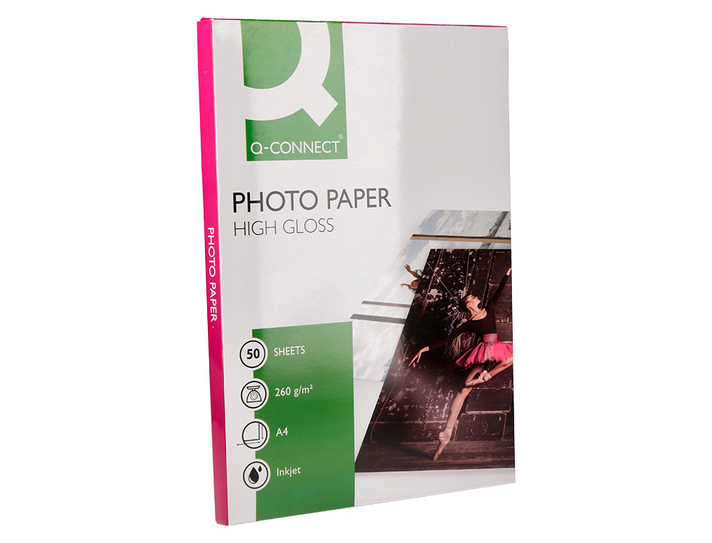 PAPEL Q-CONNECT FOTO GLOSSY DIN A4 ALTA CALIDAD DIGITAL PHOTO PARA INK-JET BOLSA DE 50 HOJAS DE 260 GR
