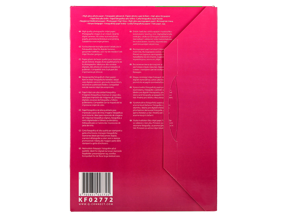 PAPEL Q-CONNECT FOTO GLOSSY DIN A4 ALTA CALIDAD DIGITAL PHOTO PARA INK-JET BOLSA DE 50 HOJAS DE 260 GR
