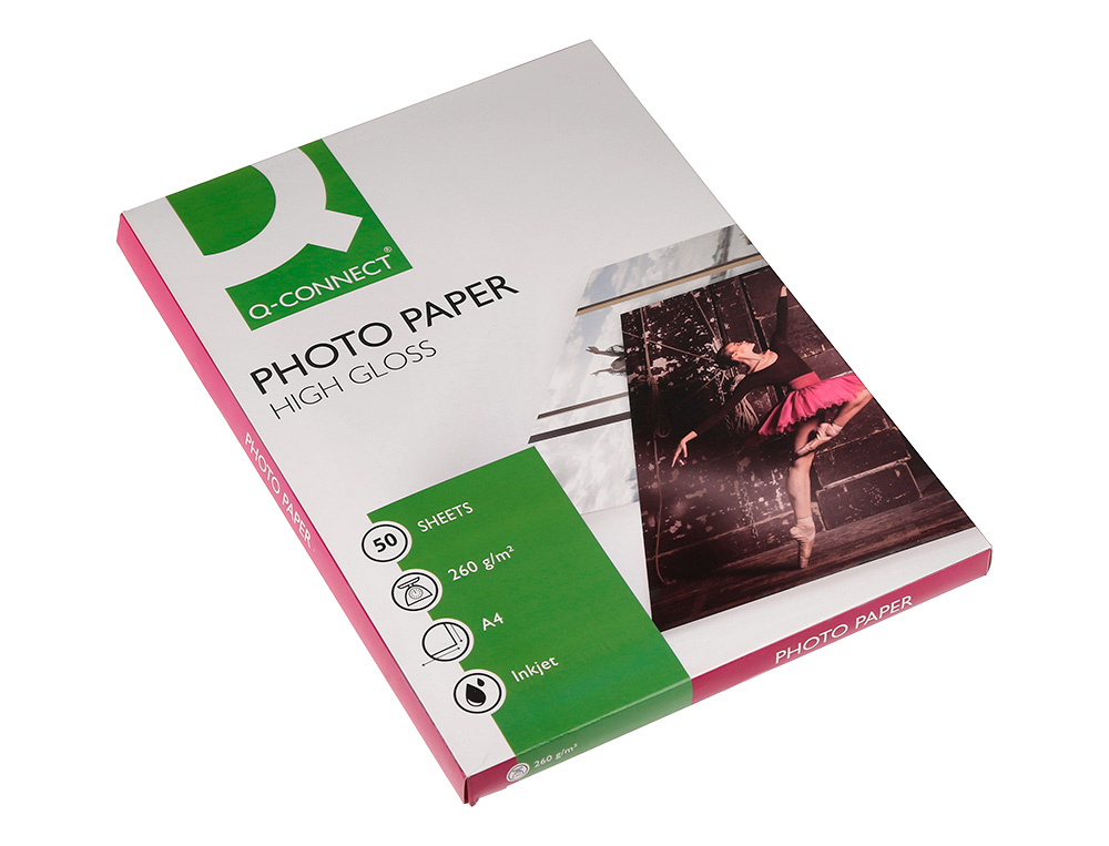 PAPEL Q-CONNECT FOTO GLOSSY DIN A4 ALTA CALIDAD DIGITAL PHOTO PARA INK-JET BOLSA DE 50 HOJAS DE 260 GR