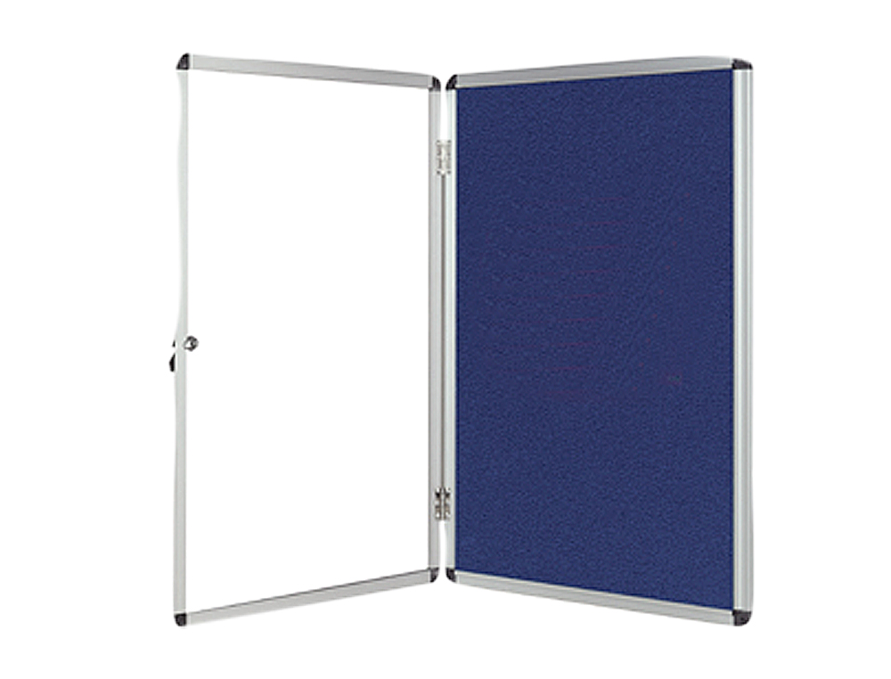 VITRINA DE ANUNCIOS Q-CONNECT MURAL PEQUEÑA FIELTRO AZUL CON PUERTA Y MARCO CON CERRADURA 72X98 CM