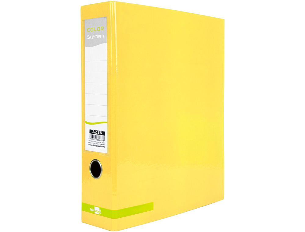 ARCHIVADOR DE PALANCA LIDERPAPEL A4 COLOR SYSTEM FORRADO SIN RADO LOMO 80MM AMARILLO COMPRESOR METALICO