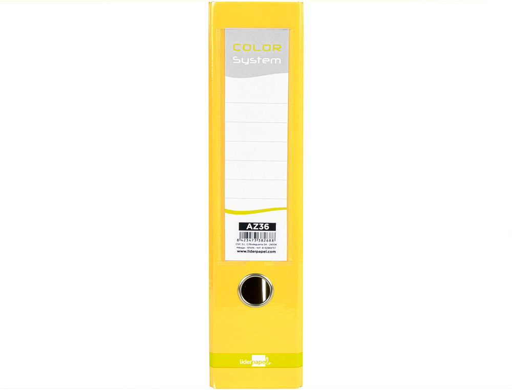 ARCHIVADOR DE PALANCA LIDERPAPEL A4 COLOR SYSTEM FORRADO SIN RADO LOMO 80MM AMARILLO COMPRESOR METALICO