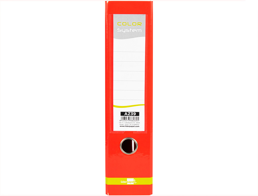 ARCHIVADOR DE PALANCA LIDERPAPEL A4 COLOR SYSTEM FORRADO SIN RADO LOMO 80MM ROJO COMPRESOR METALICO