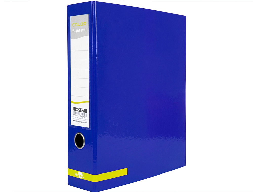 ARCHIVADOR DE PALANCA LIDERPAPEL A4 COLOR SYSTEM FORRADO SIN RADO LOMO 80MM AZUL COMPRESOR METALICO