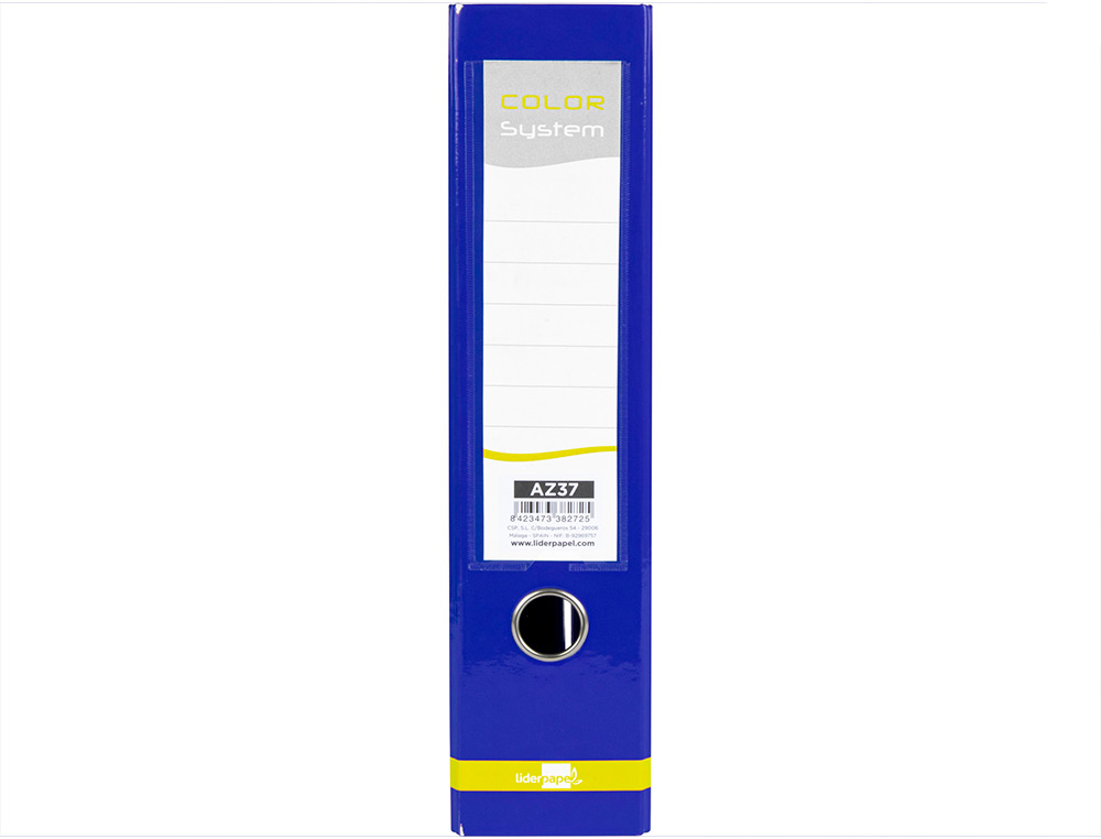 ARCHIVADOR DE PALANCA LIDERPAPEL A4 COLOR SYSTEM FORRADO SIN RADO LOMO 80MM AZUL COMPRESOR METALICO