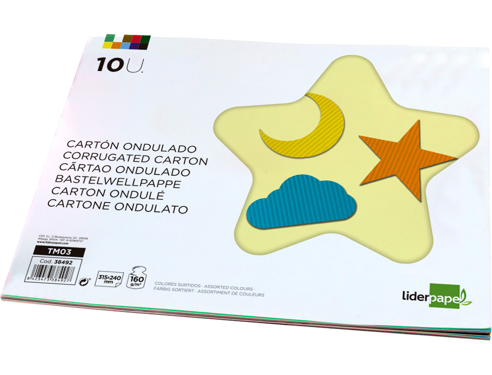 BLOC TRABAJOS MANUALES LIDERPAPEL CARTON ONDULADO 240X315MM 10 HOJAS COLORES SURTIDOS