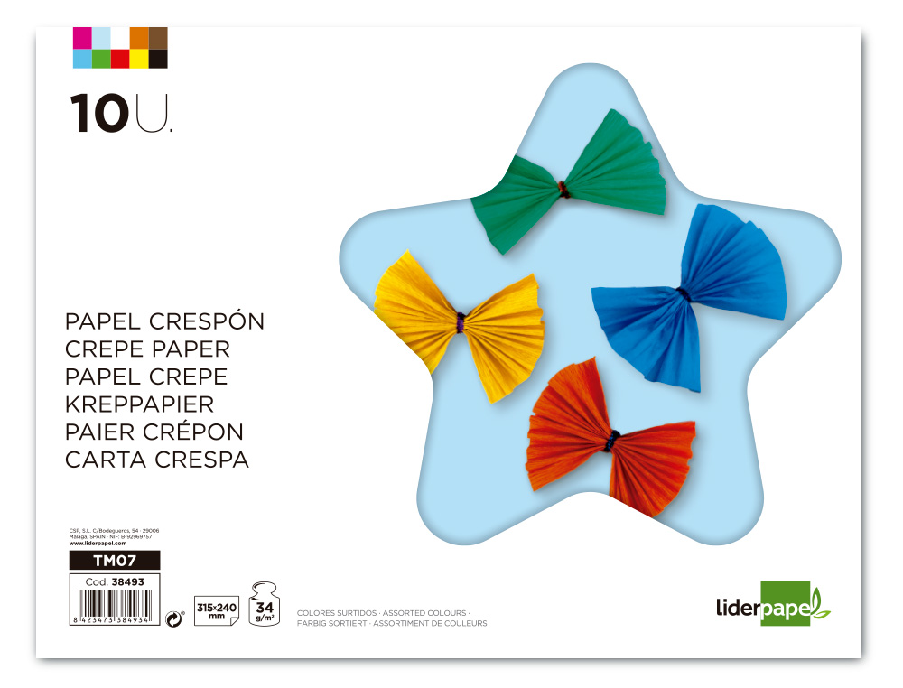 BLOC TRABAJOS MANUALES LIDERPAPEL CRESPON 240X315MM 10 HOJAS COLORES SURTIDOS