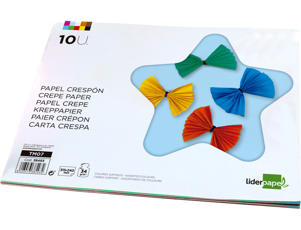BLOC TRABAJOS MANUALES LIDERPAPEL CRESPON 240X315MM 10 HOJAS COLORES SURTIDOS