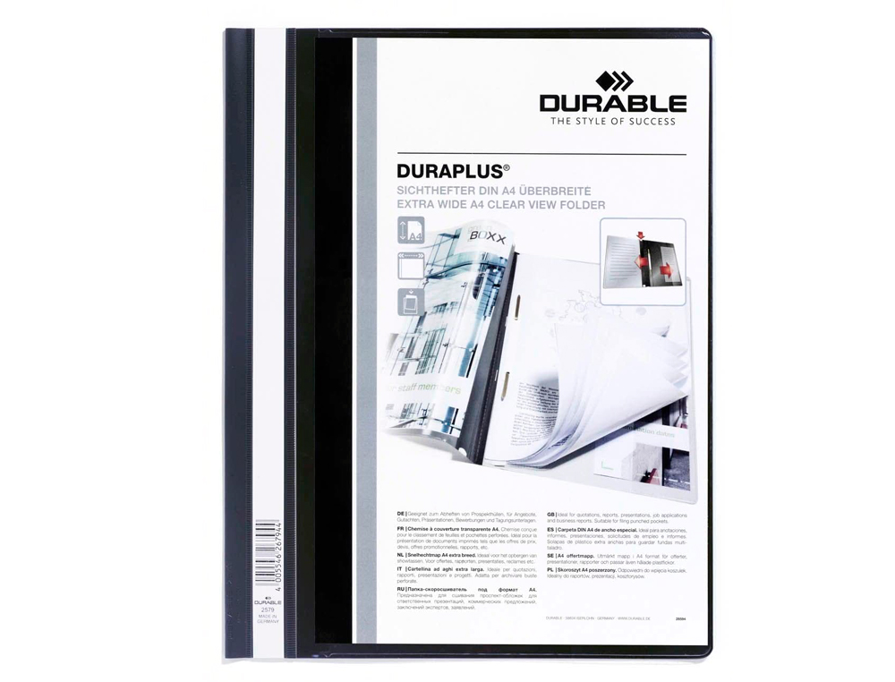 CARPETA DURAPLUS DIN A4 CON FASTENER NEGRO DURABLE