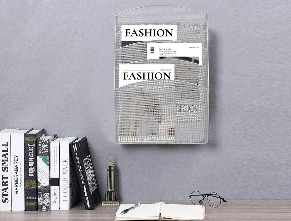 EXPOSITOR MURAL Q-CONNECT DE PARED 5 BANDEJAS DIN A4 PLATEADO 9,3X31,5X44 CM