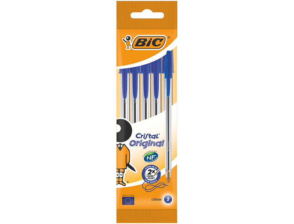 BOLIGRAFO BIC CRISTAL ORIGINAL TINTA AZUL BOLSA DE 5 UNIDADES