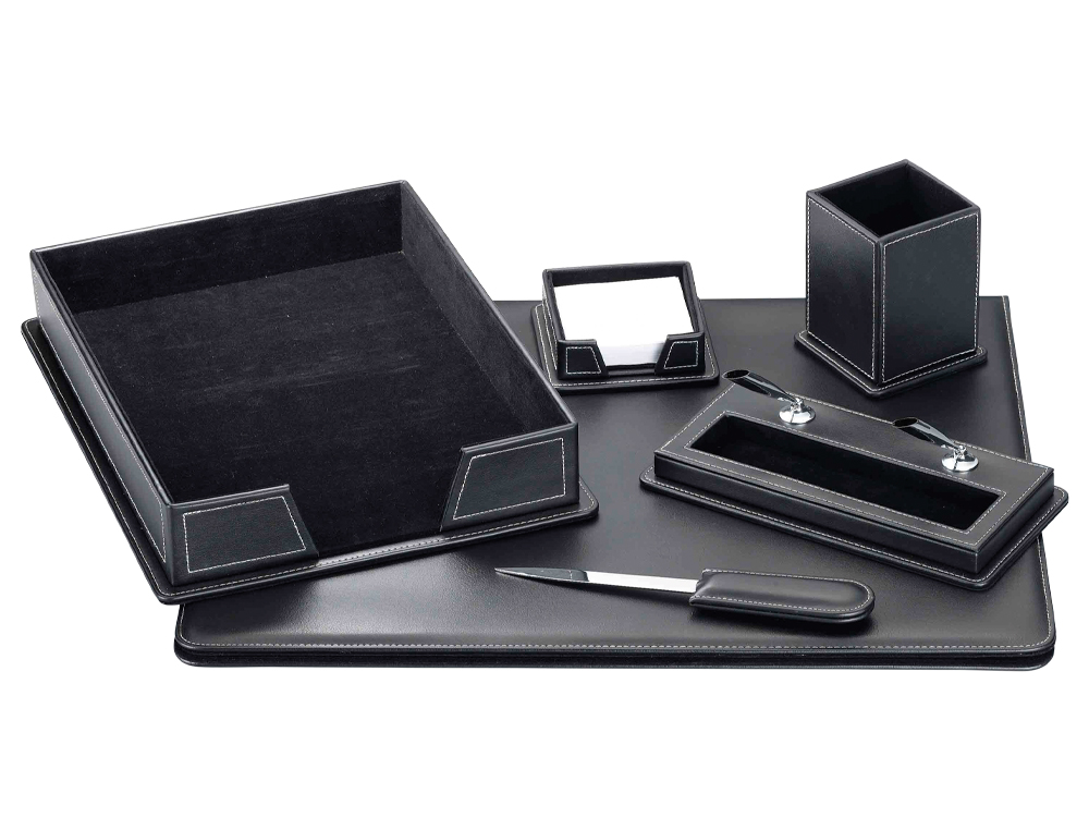 ESCRIBANIA SOBREMESA Q-CONNECT SIMILPIEL NEGRO JUEGO DE 6 PIEZAS