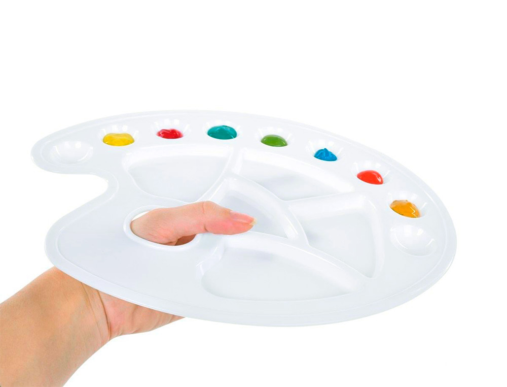 PALETA PLASTICO LIDERCOLOR OVALADA 10 HUECOS DIESTROS TAMAÑO 17X22,5CM