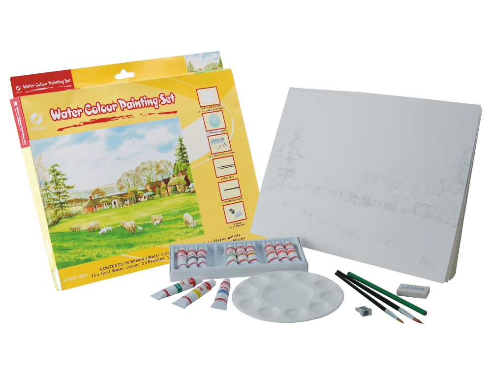 SET ACUARELA LIDERCOLOR CONTIENE 10 LAMINAS ACUARELA 27X38CM 1 PALETA PLAST 12X12ML1 SACAPUNT 1 PERFILADOR 1 GOMA